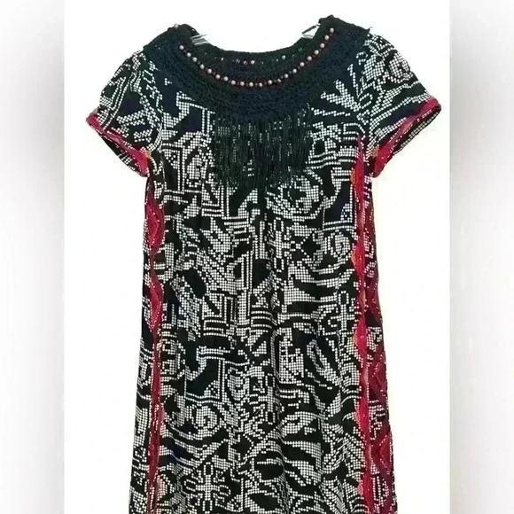 Anthropologie Floreat Women Abelia Dress Sz XS Geometric Beads Black Red(D 230) - Picture 2 of 6